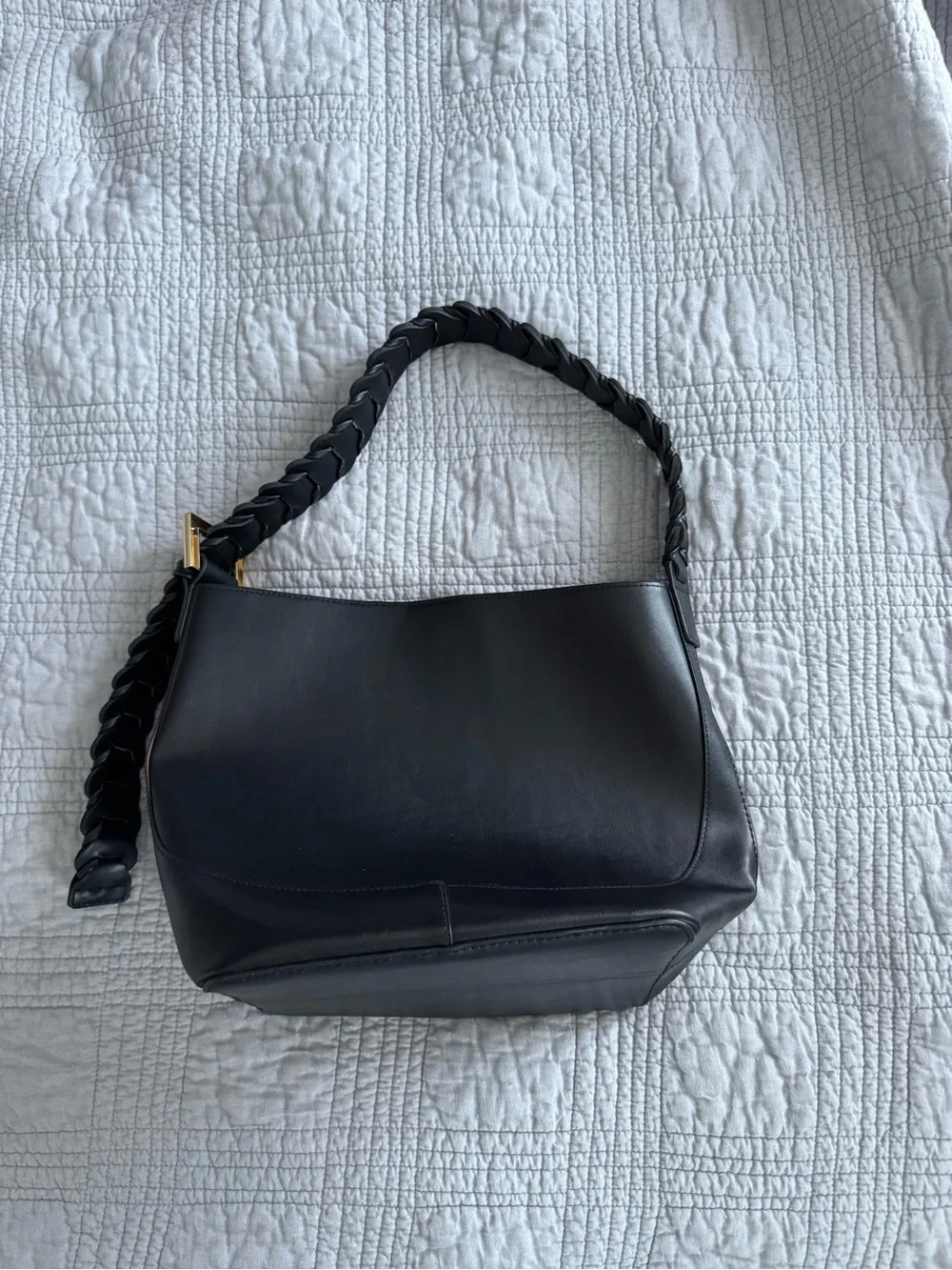 H&M Black Braided-Handle Leather Hobo Bag